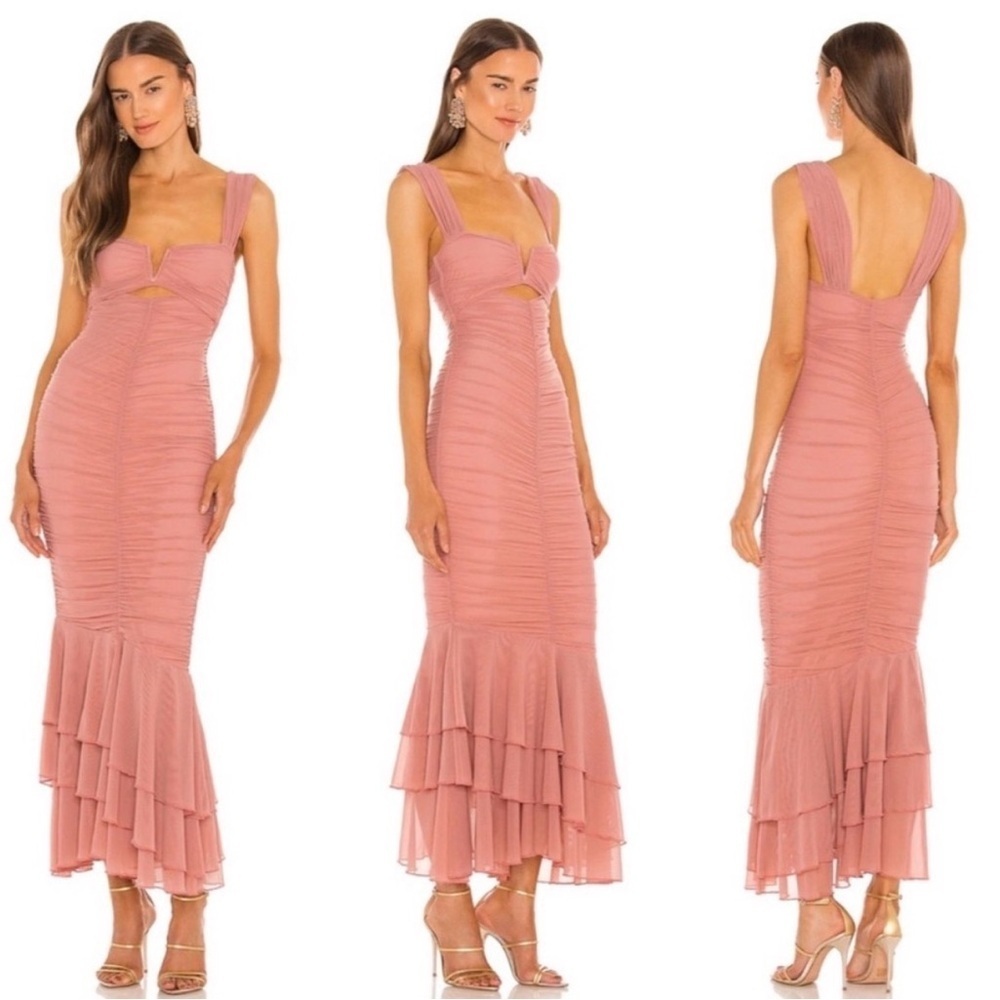 Michael Costello REVOLVE Hilary Gown Blush Formal Sleeveless Ruffle Dress Medium